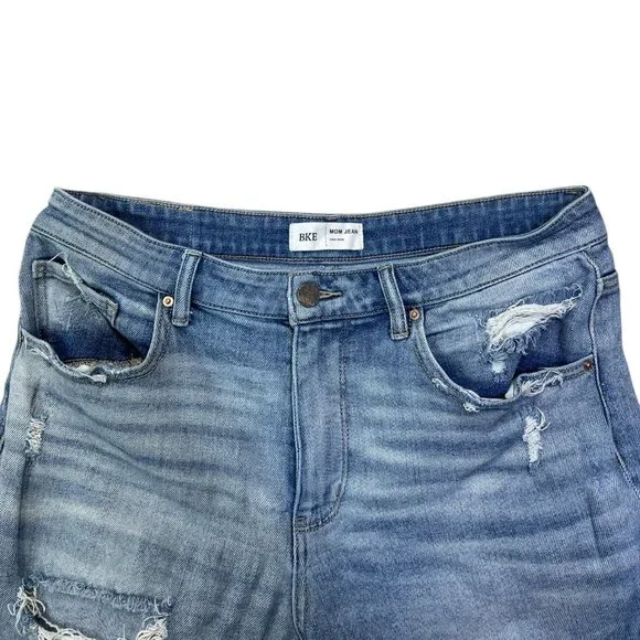 Buckle BKE Mom Jeans Women's Size 31 Blue Mid Rise Distressed Stretch Denim - Picture 4 of 7